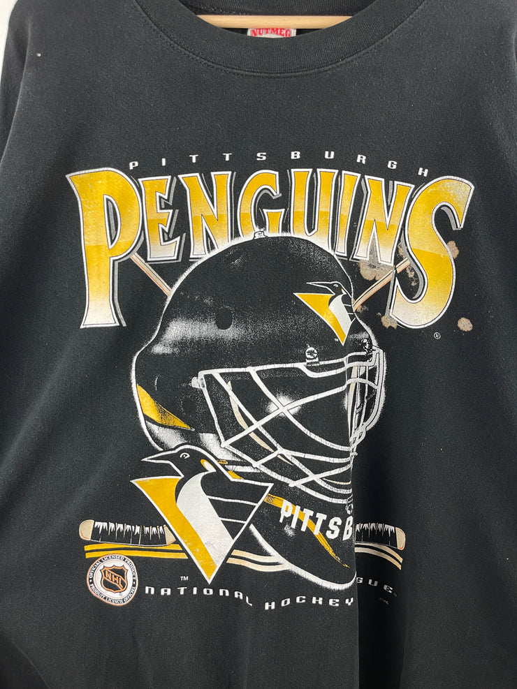 Vintage 90s NHL Nutmeg Pittsburgh Penguins Goalie Mask Black Crewneck
