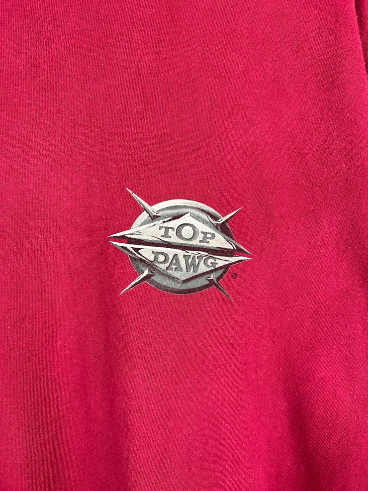 Vintage 90s Top Dawg The American Legend Biker Burgundy Tee