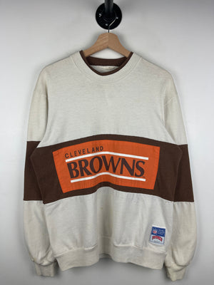 Vintage 90s NFL Nutmeg Cleveland Browns Embroidered White & Brown Crewneck