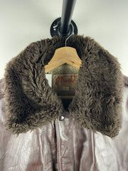 Vintage 80s Excelled Flight Bomber Fur Collar Brown Leather Jacket