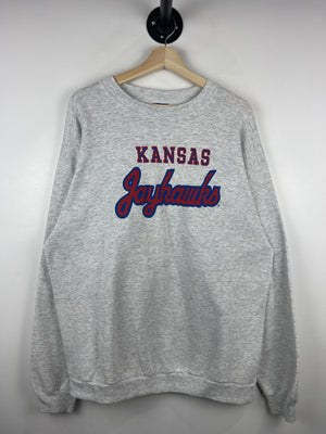 Vintage 90s Trench Kansas Jayhawks Grey Crewneck
