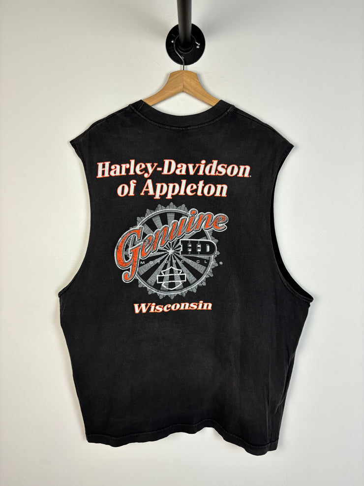 Vintage Y2K Harley Davidson Wisconsin Faded Black Tank Top