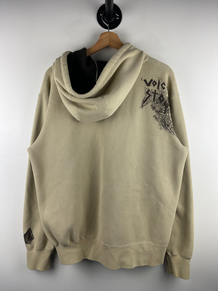 Vintage Y2K Volcom Skateboards Cream Thermal Zip Up Hoodie