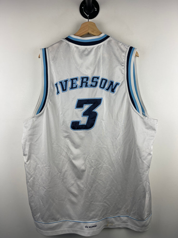 Vintage NBA Reebok Allen Iverson White & Baby Blue Basketball Jersey