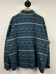 Vintage L.L. Bean Aztec Print Quarter Zip Blue Fleece Sweater