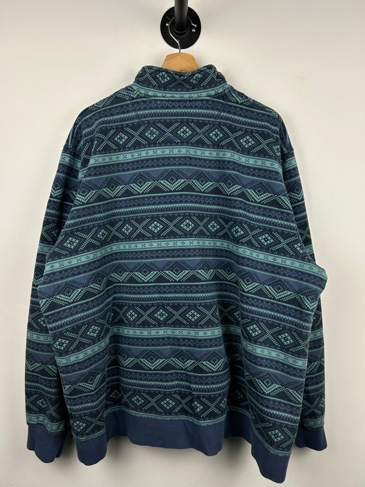 Vintage L.L. Bean Aztec Print Quarter Zip Blue Fleece Sweater