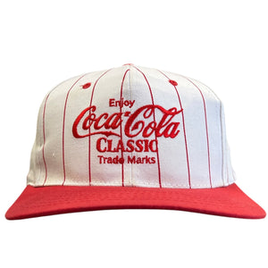 Vintage 90s Coca Cola Classic White Pin Stripe Snapback Hat