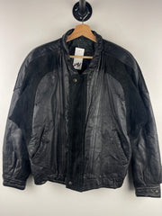 Vintage 90s Ground Zero Black Leather & Suede Bomber Jacket