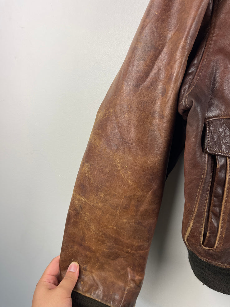 Vintage 70s Schott G-1 Brown Leather Lined Flight Bomber Jacket