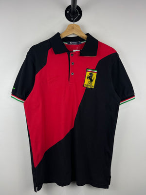 Vintage Ferrari Embroidered Black & Red Short Sleeve Polo Shirt