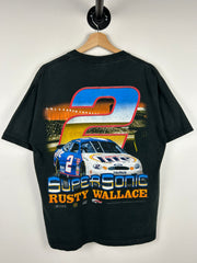 Vintage 90s Nascar Chase Rusty Wallace Miller Lite Black Tee