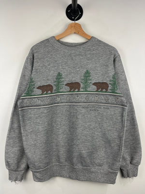 Vintage 80s Alaska Denali National Park Grizzly Bear Wilderness Grey Crewneck