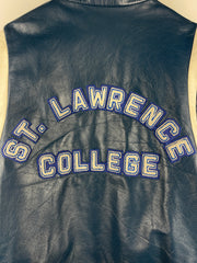 Vintage 80s St. Lawrence College Kingston Ontario Blue Leather Varsity Jacket