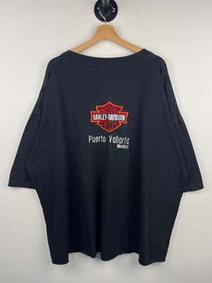 Vintage Harley Davidson Puerto Vallarta Mexico Embroidered Black Tee