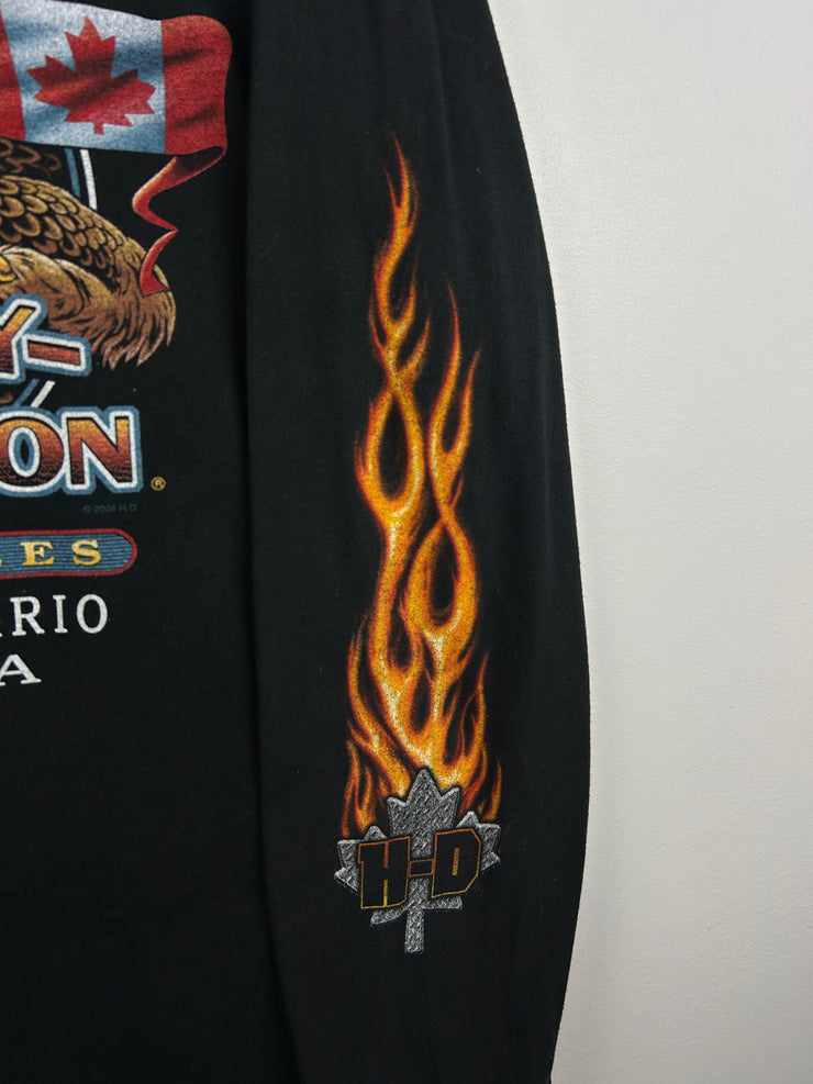 Vintage Harley Davidson Flames London Ontario Black Long Sleeve