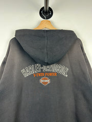 Vintage Harley Davidson Embroidered Faded Black Zip Up Hoodie