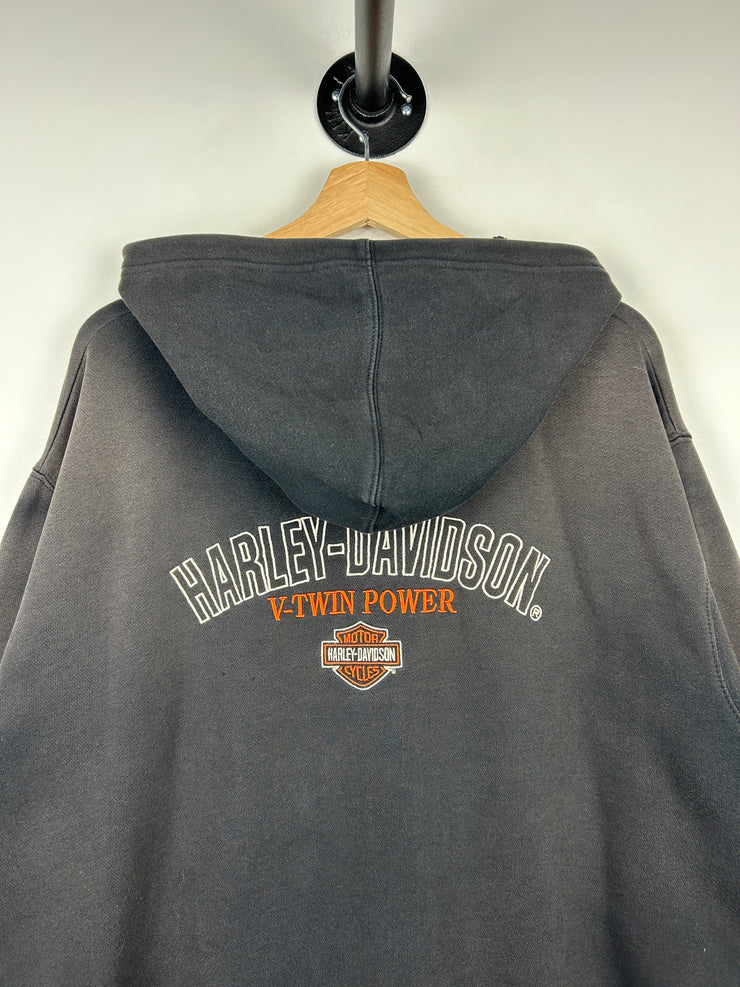 Vintage Harley Davidson Embroidered Faded Black Zip Up Hoodie