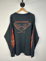 Vintage 2002 Harley Davidson Flames Black Long Sleeve