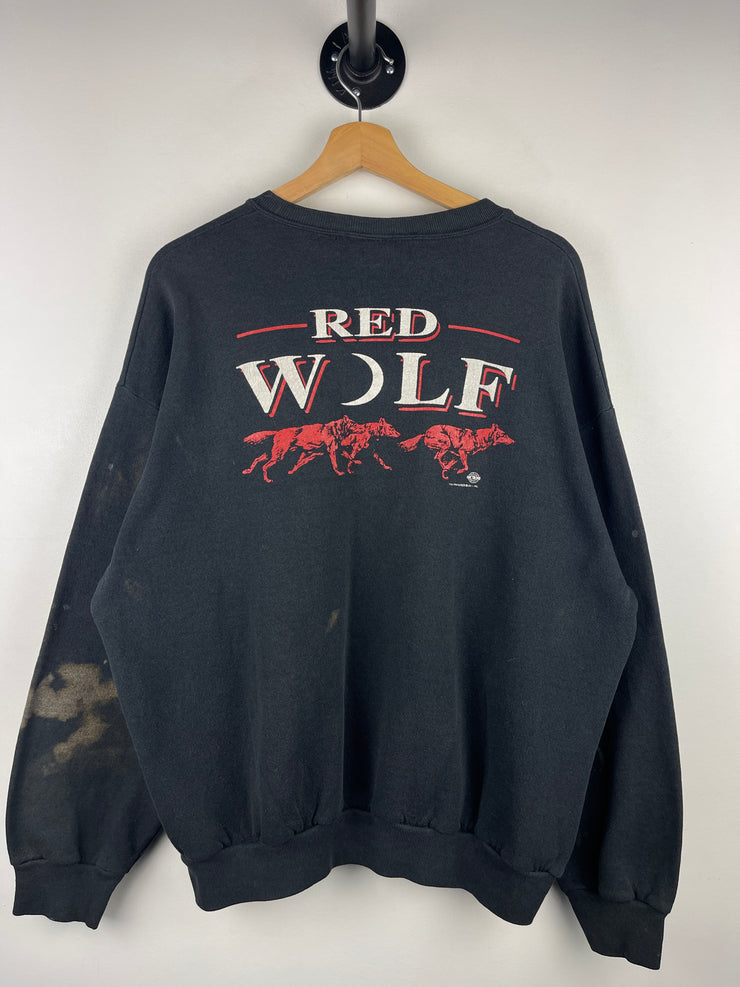Vintage 90s Red Wolf Beer Follow Your Instincts Black Crewneck