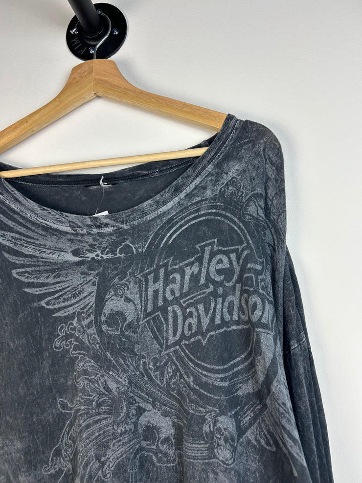 Vintage Y2K Harley Davidson Skull Black Long Sleeve