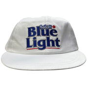 Vintage 90s Labatt Blue Light Beer White Leather Strapback Hat