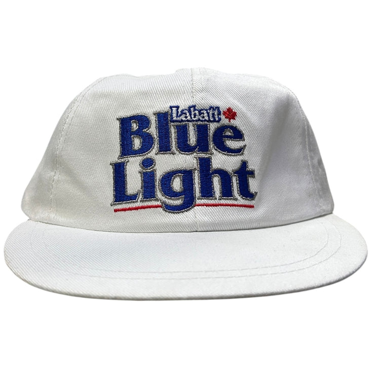 Vintage 90s Labatt Blue Light Beer White Leather Strapback Hat