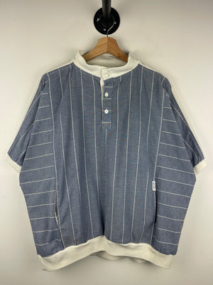 Vintage 90s Christian Dior Striped Blue Short Sleeve Button Up Shirt