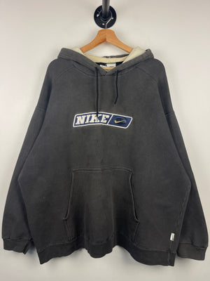Vintage 90s Nike Spellout Swoosh Chenille Faded Black Hoodie