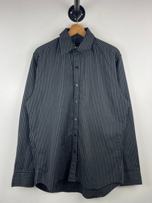 Vintage Level Ten Striped Black & Grey Long Sleeve Button Up Shirt