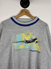 Vintage 90s Boeing 777 Airplane Grey Crewneck