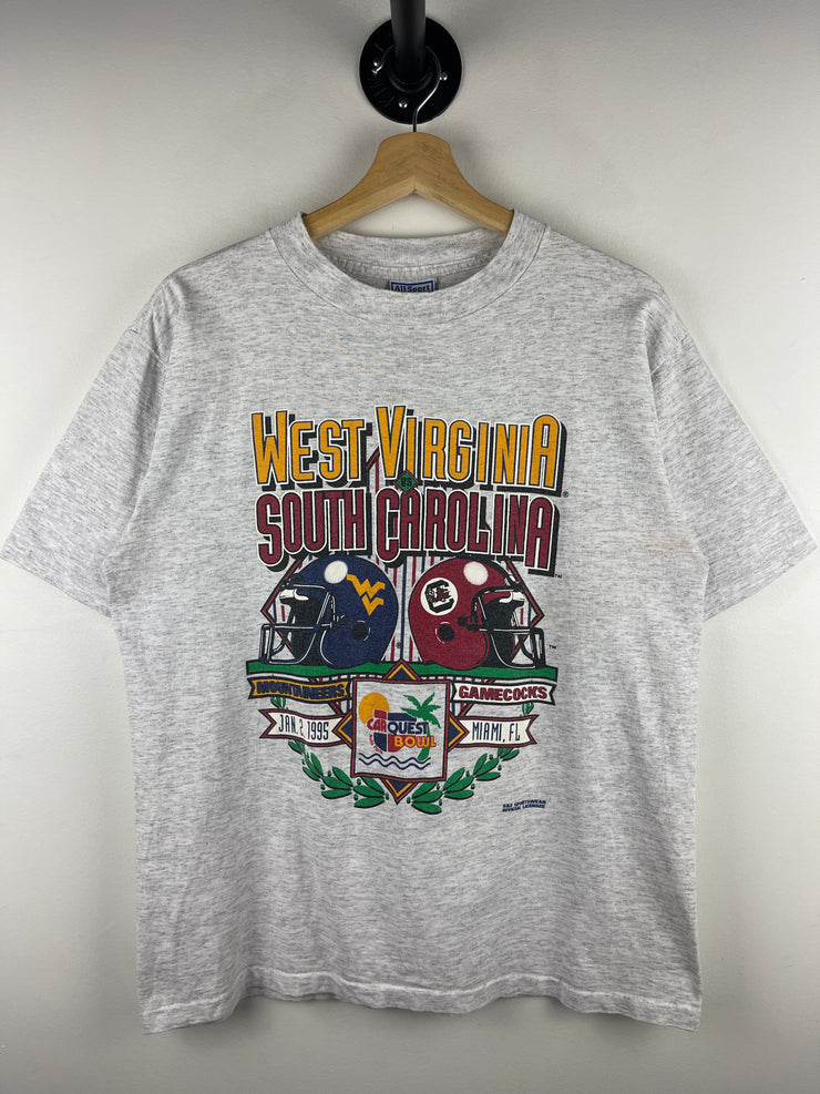 Vintage 90s West Virginia VS South Carolina Car Quest Bowl Football Grey Tee