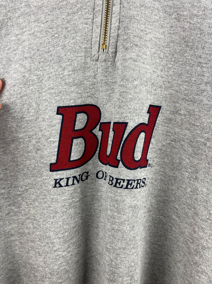 Vintage 90s Budweiser Beer King Of Beers Grey Quarter Zip Sweater