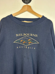 Vintage 90s Melbourne Australia Embroidered Navy Crewneck