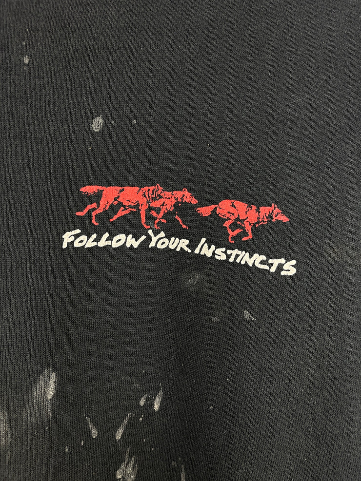Vintage 90s Red Wolf Beer Follow Your Instincts Black Crewneck