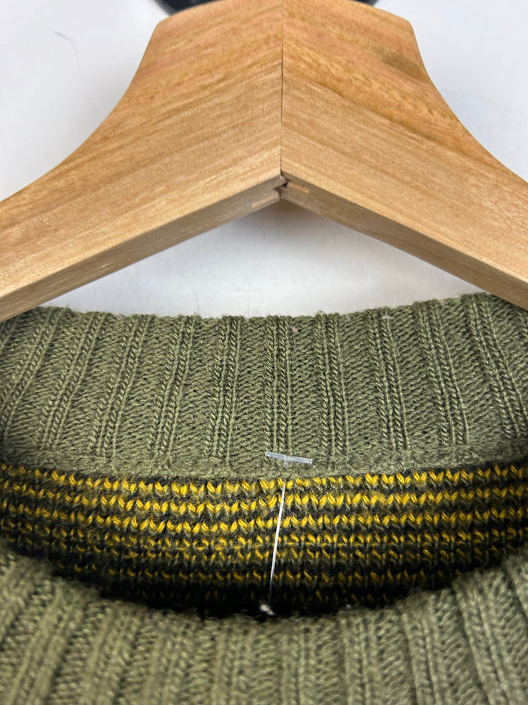 Vintage 90s Diamond Olive & Yellow Knit Sweater