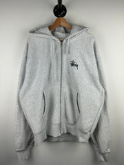 Stussy Script Ash Heather Grey Zip Up Hoodie