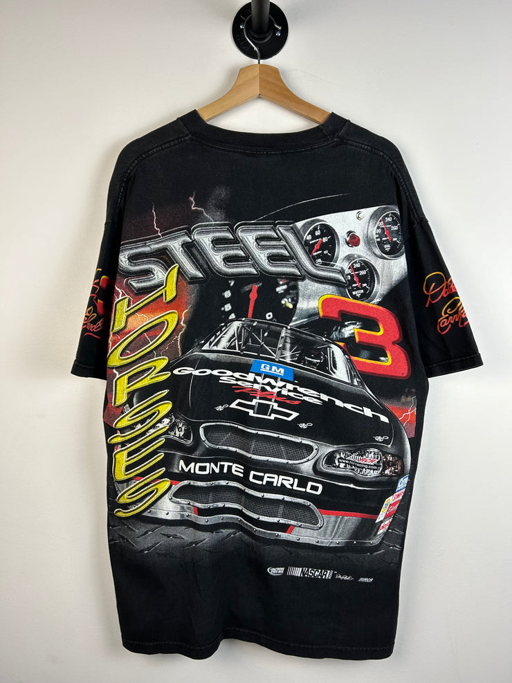 Vintage 2000 Nascar Dale Earnhardt Southern All Over Print Black Tee