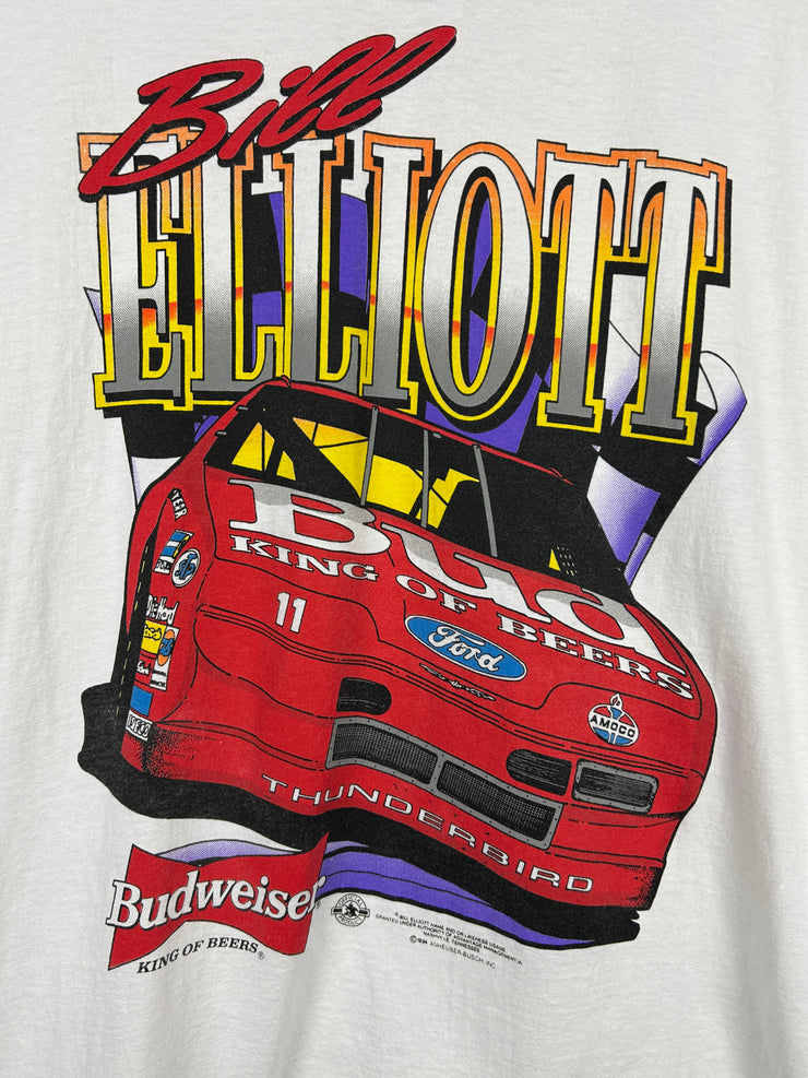 Vintage 90s Nascar Bill Elliott Budweiser White Tee