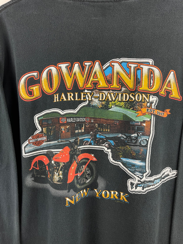 Vintage 2005 Harley Davidson Skull Barbwire New York Black Long Sleeve