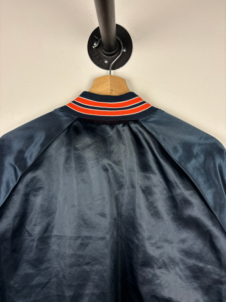 Vintage 90s NFL Chalk Line Chicago Bears Navy Satin Bomber Jacket