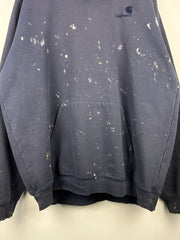 Vintage Carhartt Embroidered Paint Splattered Navy Hoodie