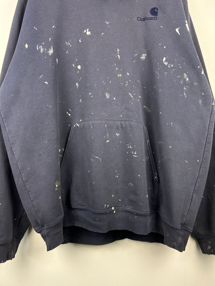 Vintage Carhartt Embroidered Paint Splattered Navy Hoodie
