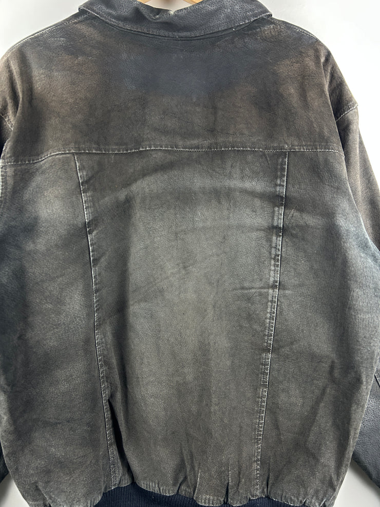 Vintage 90s Black Leather Suede Faded Bomber Jacket