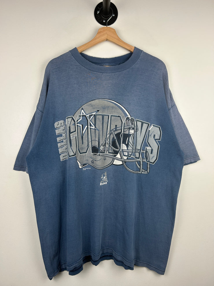 Vintage 90s NFL Dallas Cowboys Helmet Faded Blue Tee