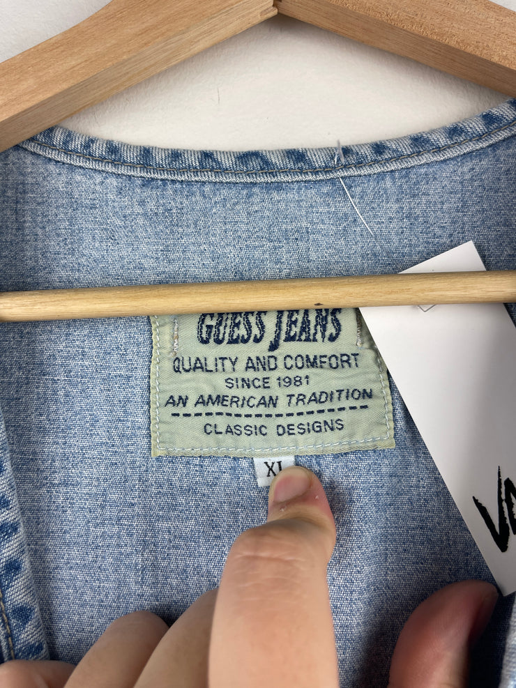 Vintage 90s Guess Light Wash Blue Denim Vest