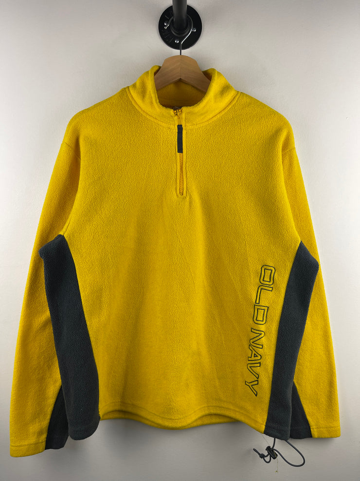 Vintage Old Navy Spellout Yellow & Navy Quarter Zip Fleece Sweater