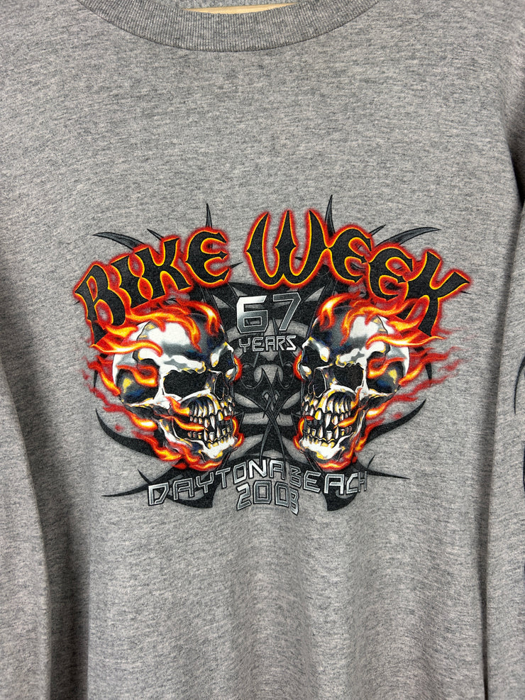 Vintage Bike Week Daytona Beach Flames Grey Long Sleeve