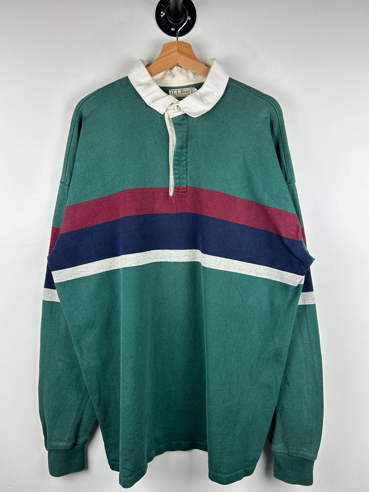 Vintage 80s LL Bean Green Polo Rugby Long Sleeve