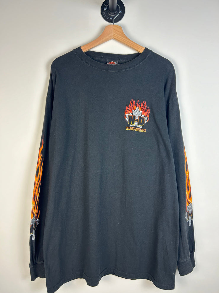 Vintage Harley Davidson Eagle Flames Black Long Sleeve