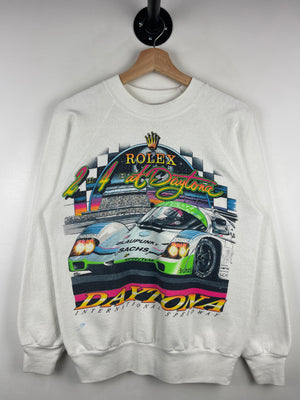Vintage 90s Rolex 24 Hour At Daytona Porsche White Crewneck